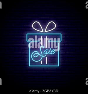 Verkauf helle Neon-Zeichen. Leichte Werbung Singboard. Vektorbanner. Stock Vektor