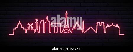 Rote Neon-Skyline von Paris. Helles Paris langes Banner. Vektorgrafik. Stock Vektor