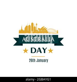 Grußbanner zum Australia Day. Sydney Skyline Hintergrund. Vektorgrafik. Stock Vektor