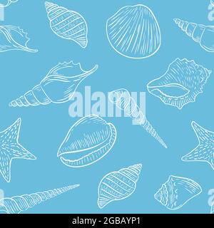 Skizze Seashells nahtlose Muster Vektor-Illustration. Stock Vektor