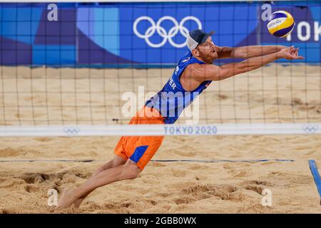 TOKIO, JAPAN - 1. AUGUST: Alexander Brouwer aus den Niederlanden tritt während der Olympischen Spiele 2020 in Tokio am 1. August 2021 im Shiokaze Park in Tokio, Japan, bei der Herrenrunde 16 an (Foto: Pim Waslander/Orange Picles) NOCNSF Stockfoto