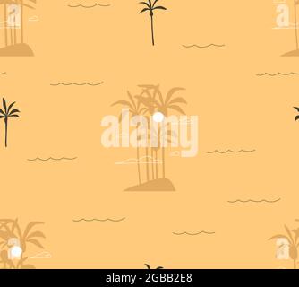 Handgezeichnete Vektor abstrakt Stock Grafik Sommer Cartoon, minimalistische zeitgenössische Illustrationen nahtlose Muster mit tropischen Insel und Palmen Stock Vektor
