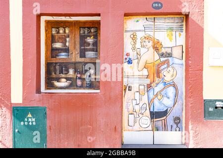 Bemalte Tür, Rua de Santa Maria, Funchal, Madeira, Portugal, Atlantik, Europa Stockfoto