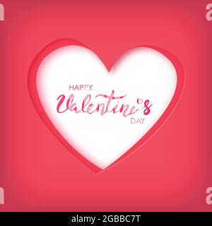 Papierkunst des Happy Valentines Day auf rotem Herzen. Origami-Herz. Geeignet für Valentinstag Grußkarte, Papier ausgeschnitten Art Stil. Stock Vektor