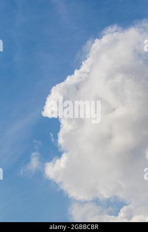 Southport, Merseyside. VEREINIGTES KÖNIGREICH. Wetter. Abstrakte Gesichter, seltsame Wolken, ungewöhnliche Wolken, seltsame Wolken, bizarre Wolken. Cumulonimbuswolken sind eine Art von Cumuluswolken, die mit Gewittern und starken Niederschlägen assoziiert sind. Pareidolie ist ein psychologisches Phänomen, das einen Stimulus aus einem abstrakten Bild beinhaltet, in dem der Geist ein bekanntes Muster von etwas wahrnimmt, in dem keines tatsächlich existiert, oder tut es das? Gängige Beispiele sind wahrgenommene Bilder von Tieren, Gesichtern oder Objekten in Wolkenformationen wie in diesen Beispielen. Stockfoto
