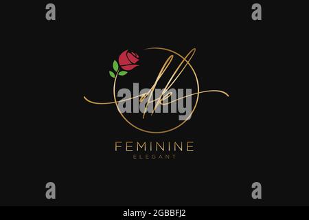 DK feminine Logo Schönheit Monogramm und elegantes Logo-Design, Handschrift Logo der ursprünglichen Signatur, Hochzeit, Mode, Blumen und botanischen mit kreativen Stock Vektor