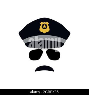 Avatar-Illustration des Polizeibeamten. Trendige Polizist-Ikone in Sonnenbrille. Vektorgrafik. Stock Vektor