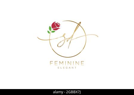 SD feminine Logo Schönheit Monogramm und elegantes Logo-Design, Handschrift Logo der ursprünglichen Signatur, Hochzeit, Mode, floral und botanisch mit kreativen Stock Vektor