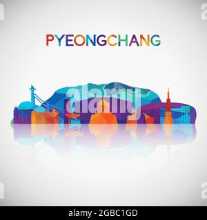 Skyline von Pyeongchang im farbenfrohen geometrischen Stil. Südkorea Symbol für Ihr Design. Vektorgrafik. Stock Vektor