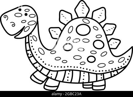 Illustration Dinosaurier Stegosaurus im Doodle-Stil. Ein isoliertes Objekt auf weißem Hintergrund. Ein Tier aus der Jurazeit, ähnlich einem Drachen. Kol Stock Vektor