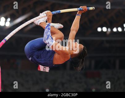 Tokio, Japan. August 2021. Emmanouil Karalis aus Griechenland tritt während des Manns-Stabhochsprung-Finales bei den Olympischen Spielen 2020 in Tokio, Japan, am 3. August 2021 an. Quelle: Li Ming/Xinhua/Alamy Live News Stockfoto