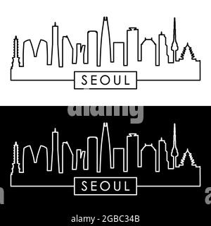 Skyline von Seoul. Linearer Stil. Editierbare Vektordatei. Stock Vektor