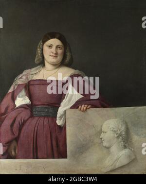 Titel: Porträt einer Dame ('La Schiavona') Urheber: Titian - Tiziano Vecellio Datum: c. 1510-12 Medium: Öl auf Leinwand Maße: 119.4 x 96.5 cm Ort: National Gallery, London Stockfoto