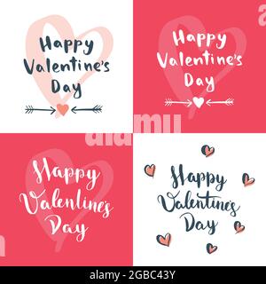 Ein Set aus vier Designs zum Valentinstag. Romantische Grußkarte, Einladung, Poster Design Vorlagen. Stock Vektor