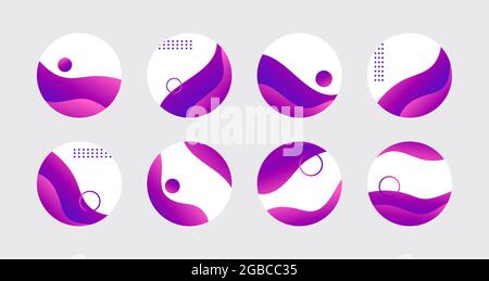 Violette flüssige Symbole für die Titelgeschichte der Highlights in sozialen Medien. Vektor abstrakten Kreis trendige Symbole für instagram Highlights Stock Vektor