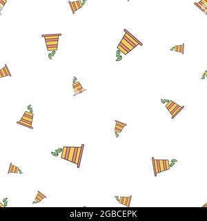 Nahtloses Muster von ökologischen Ikonen. Das Rohr der Anlage mit den Emissionen der Flugblätter. Isoliert auf weißem Hintergrund. Vektorgrafik. Stockfoto