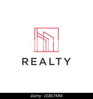 Abstraktes real Estate Logo in quadratischer Form. Abstraktes realty Liniendesign-Logo mit quadratischer Form, isoliert auf weißem Hintergrund Stock Vektor