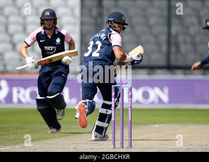 3. August 2021; Emirates Old Trafford, Manchester, Lancashire, England; Royal London Cup Cricket, Lancashire versus Middlesex; Thilan Walallawita of Middlesex Kredit: Aktion Plus Sports Images/Alamy Live News Stockfoto