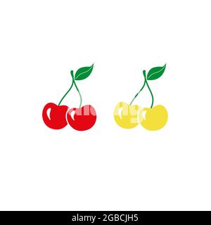 vektor-Illustration von roten glänzenden Kirschen auf weißem Hintergrund Stock Vektor