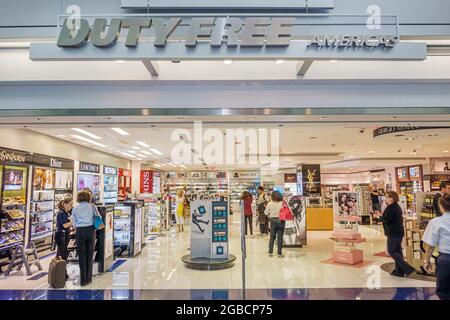 Miami Florida, Internationaler Flughafen, Terminal Gate Shopping Shop Geschäft, Duty Free Americas Display Verkauf vor dem Eingang, Stockfoto