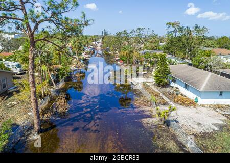 Bonita Springs Florida, Chapman Avenue Quinn Street Überschwemmung des Sturms Irma von oben, Stockfoto