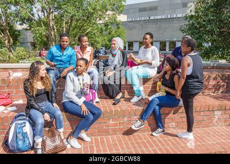 Johannesburg Südafrika, Parktown, Wits University Campus, Schwarze Teenager Jugendliche junge Mädchen, asiatische weibliche männliche Studenten Muslim tragen Hijab reden Stockfoto