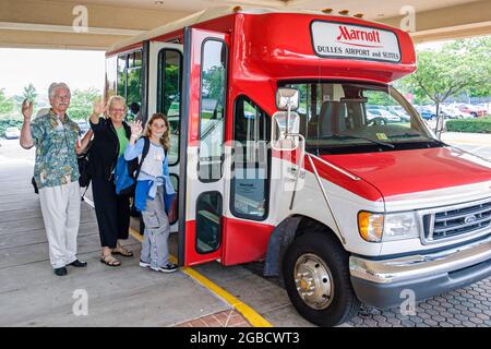 Virginia Washington Dulles Airport, Marriott Hotel Shuttle Bus Transport Reisebus Familienpension, Stockfoto