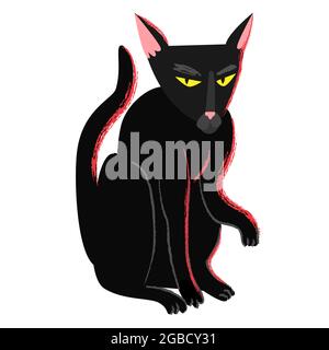 Schwarze Hexe halloween Katze im Cartoon Flat Style. Schwarze gruselige gruselige Katze. Hellcat Clipart isoliert auf Weiß. Vektorgrafik Stock Vektor