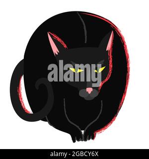 Schwarze Hexenkatze im Cartoon-Flat-Stil. Halloween gruselige gruselige Katze. Hellcat Clipart isoliert auf Weiß. Vektorgrafik Stock Vektor