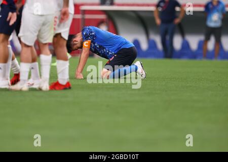 Tokio, Japan. August 03 2021: Saitama, Japan. August 2021. Maya Yoshida (JPN) Fußball/Fußball: Halbfinale der Männer zwischen Japan 0-1 Spanien während der Olympischen Spiele 2020 in Tokio im Saitama Stadium in Saitama, Japan. Quelle: Naoki Morita/AFLO SPORT/Alamy Live News Stockfoto