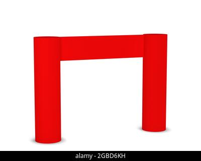 Leeres Event Arch Mockup. 3d-Illustration isoliert auf weißem Hintergrund. Eingang zum Messeeingang Stockfoto