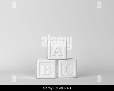 ABC-Blöcke. Minimale Szene. 3d-Illustration Stockfoto