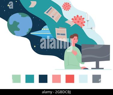 Fake News Konzept Hintergrund flach, Cartoon-Vektor. Soziale Informationen zu Hoax Stock Vektor