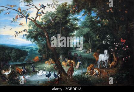 Der Garten Eden von Izaak van Oosten (1613-1661), Öl auf Leinwand, c. 1655-61 Stockfoto