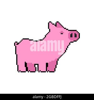 Ferkel Pixel Art. Pink Pig 8bit. Vektorgrafik für Nutztiere Stock Vektor