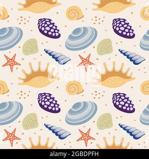 Nahtloses Wiederholungsmuster mit Muschelschalen. Vektorgrafik Stock Vektor