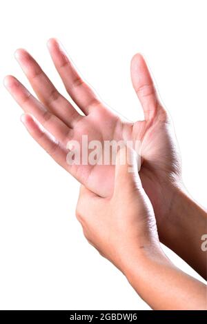 Durch Drücken Der Handhand Wird Der Akupressur Auf Weißem Hintergrund Mit Dem Begrenzungspfad Isoliert Stockfoto