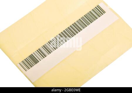 Aufkleber Barcode Papier schwarz und weiß, isoliert auf weißem Hintergrund, klebrige Barcode schwarz und weiß Stockfoto