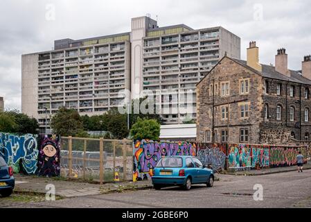 Linksview House, brutalistische Architektur der 1960er Jahre, in Leith Edinburgh, Schottland, Großbritannien. Stockfoto