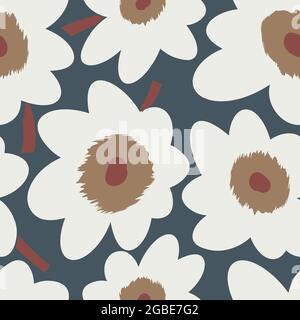 Nahtlose einfache niedliche Muster von großen weißen Blumen auf navy Hintergrund.Endless floralen Ornament mit schönen Blüten.Bunte Kulisse für Stoff Stock Vektor