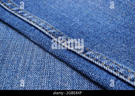 Nahaufnahme der Naht von Blue Denim Jean Stockfoto