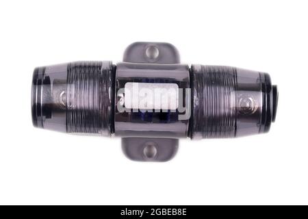 Sicherungshalter für Autoverstärker isoliert auf weißem Hintergrund mit Clipping Path Stockfoto