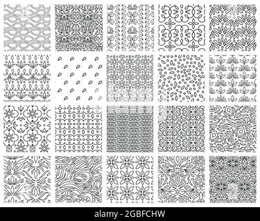 Set aus eleganten geometrischen und floralen nahtlosen Mustern. Alte viktorianische und moderne abstrakte Motiv Stock Vektor