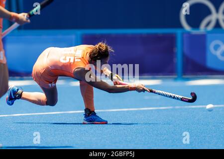 TOKIO, JAPAN - 4. AUGUST: Frederique Matla aus den Niederlanden erzielt das 5. Tor beim Halbfinale der Frauen während der Olympischen Spiele in Tokio 2020 im Oi Hockey Stadium am 4. August 2021 in Tokio, Japan (Foto von Pim Waslander/Orange Picics) NOCNSF Stockfoto