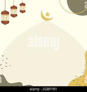 Dekorativer Hintergrund mit pastellfarbener Moschee, Lampe, Sternsichel als islamische Ikone Stock Vektor