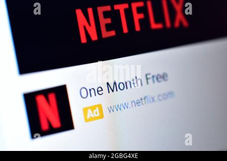 DELHI, INDIEN - 10. Dezember 2018:Nahaufnahme der Video- und Serien-Streaming-App Netflix auf dem Bildschirm des Laptops Stockfoto