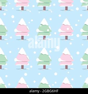 Niedlich von Fichte Bäume oder Weihnachtsbaum mit Schnee, Pastellfarbe, Vektor nahtlose Muster. Das Konzept für Weihnachten und Winter Design Season. Grafik Stockfoto