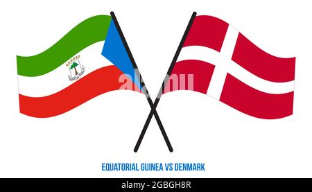 Äquatorialguinea und Dänemark Gekreuzte und winkende Flaggen im Flat Style. Offizieller Anteil. Stockfoto