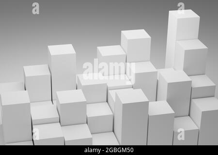 3d-Rendering von Würfeln Hintergrund. Geometrische quadratische Blöcke auf weißem Hintergrund. Futuristischer abstrakter Hintergrund Stockfoto