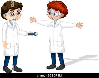 Zwei junge Wissenschaftler machen Schattenexperiment Illustration Stock Vektor